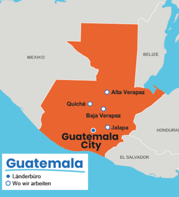 Karte von Guatemala mit markierten Projektstandorten von Plan International.