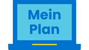 Icon eines Laptops. Auf dem Bildschirm steht "Mein Plan". Es steht für unser Service-Portal.