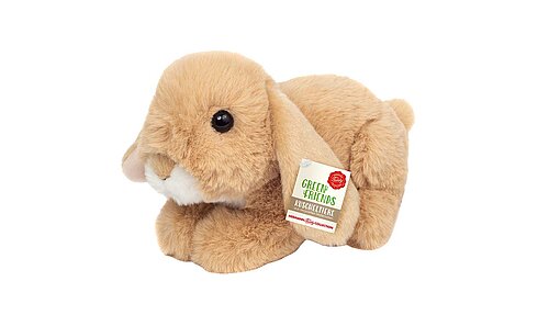 Niedlicher Plüschhase Kleiner beiger Hase aus Plüsch mit hängenden Ohren.