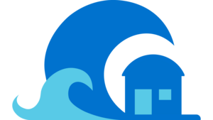 Icon einer Welle und eines Hauses. Es steht für Tsunami.