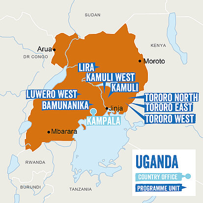 Kartenansicht: Uganda - unsere Programmgebiete