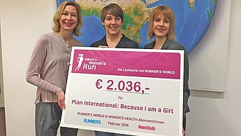 Von links nach rechts: Kerstin Straub (Plan International Deutschland), Stephanie Fahnemann (CRAFT Women's Run) und Julia Engel (Plan International Deutschland) freuen sich über die erfolgreiche Partnerschaft. © Plan