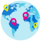 Icon: Weltkugel mit verschiedenen Standorten