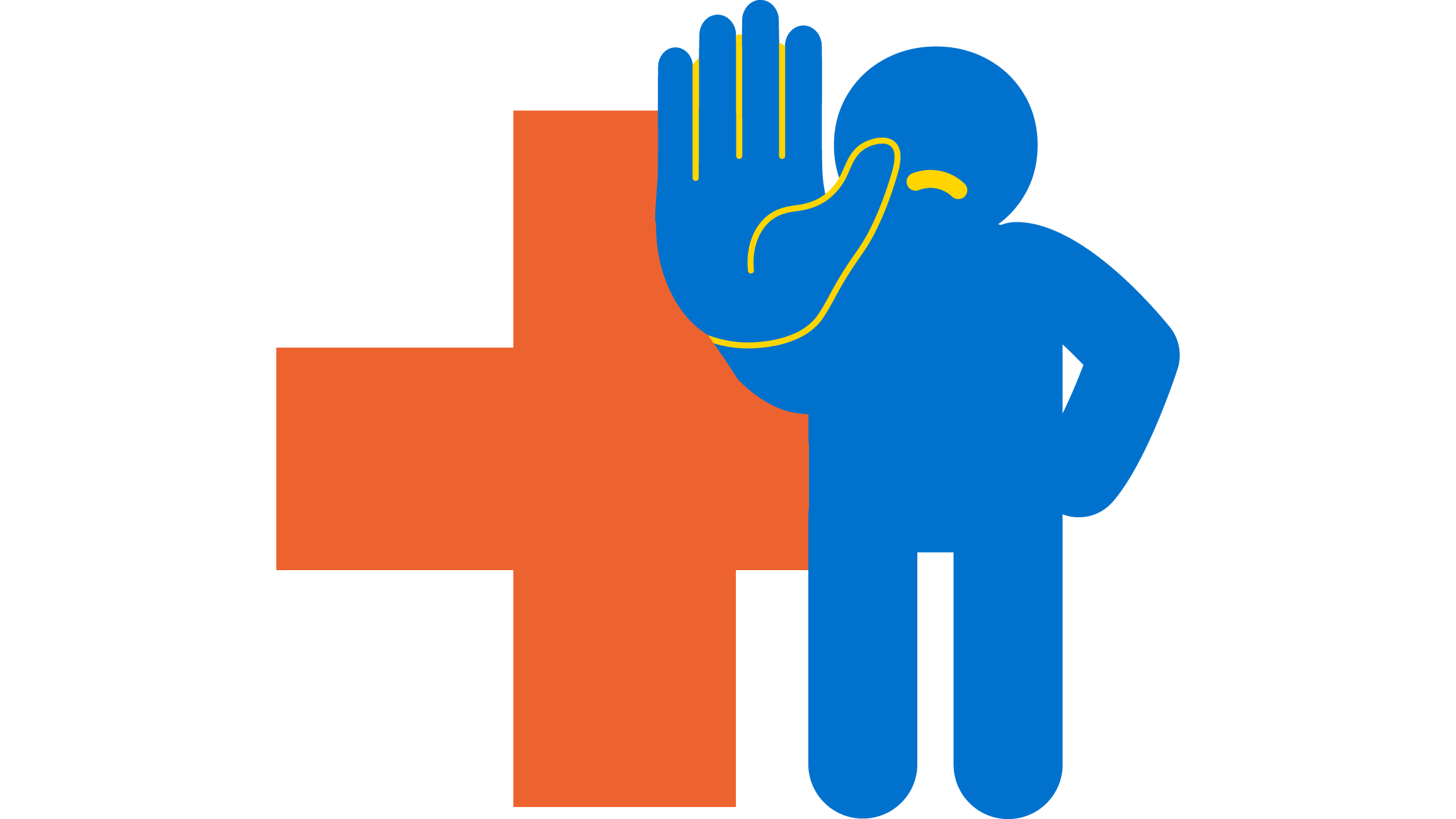 Icon einer Person vor einem Kreuz. Die Person hält die rechte Hand abwehrend als Stopp-Geste nach vorne. Es steht für unseren Wirkungsbereich sexuelle und reproduktive Gesundheit und Rechte. 