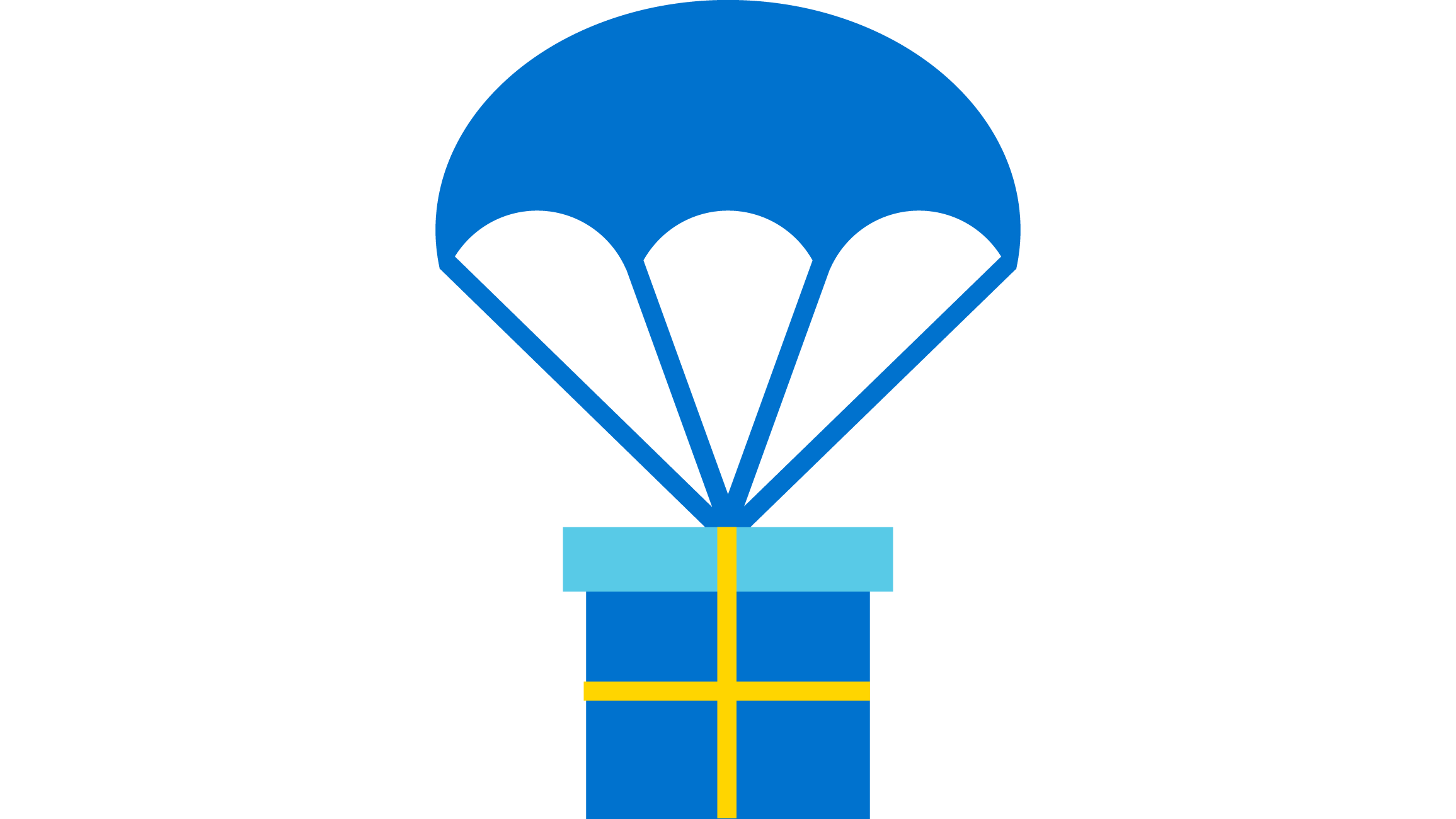 Icon eines Geschenks, welches an einem Fallschirm hängt. Es steht für Hilfspakete.